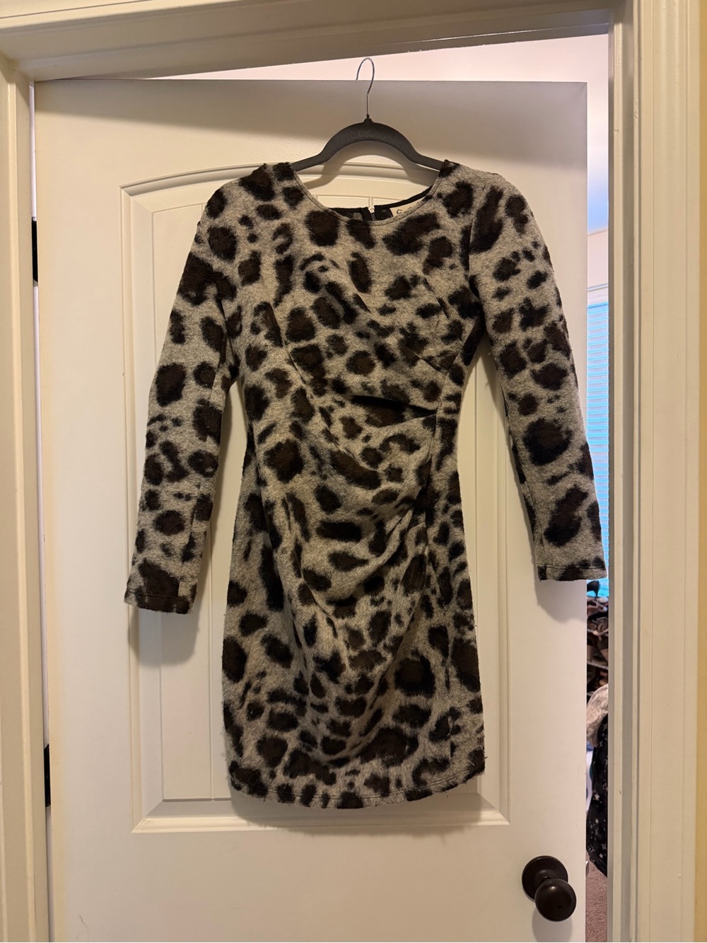 Sea New York Leopard Print Long-Sleeve Sheath Dress - Gray & Dark Brown